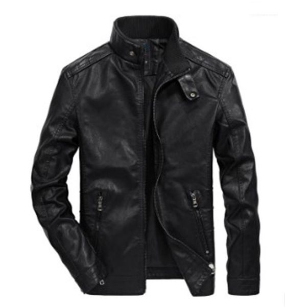 

with pockets mens designer pu leather jacket motorbiker stand collar zippers slim fit coats solid color jackets, Black