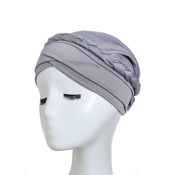 

women simple concise turban solid twisted braid headscarf cap hair covered wrap beanies, Blue;gray