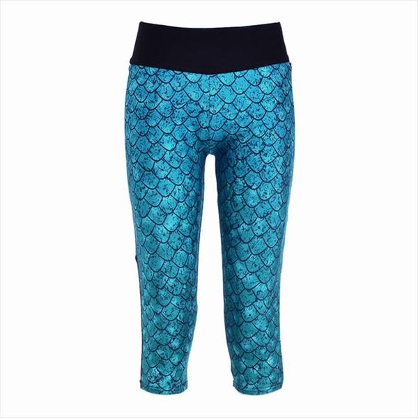 

women summer printed mermaid mesh leggings capris elastic slim fitness mid calf pants workout wear fashion legging plus size 4xl, Black
