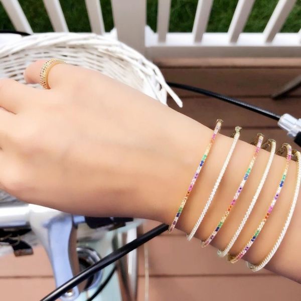 

2020 fashion jewelry thin cz band bracelet for lady women trendy fashion jewelry classic rainbow bangles, Black