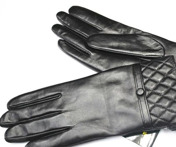 

five fingers gloves eldiven rushed women tactical 2021 fashion sheepskin warmer winter lambskin lining checkered pattern style, Blue;gray