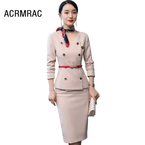 

two piece dress women suits autumn winter jacket skirt office lady formal work clothes woman set 9918, White