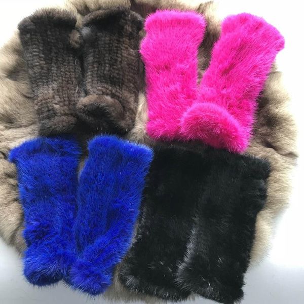 

magicfur - 1pcs real fingerless gloves royal blue mittens warm gloves real fur women' glove, Blue;gray