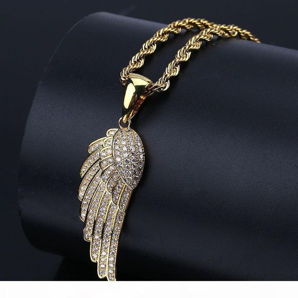 

new fashion 18k gold and white gold plated hip hop feather wing pendant necklace chain iced out cz zirconia jewelry gifts for men and women, Silver