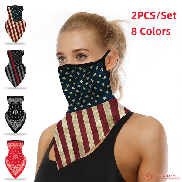 

2pcs america flag star print digital printing hangers mask male female triangle outdoor breathable magic scarf cycling facemask, Blue;gray