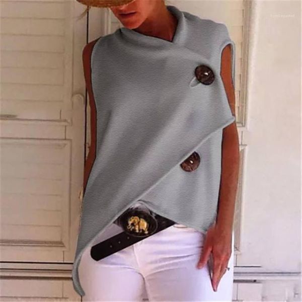 

sleeve loose womens summer ladies fashion tees irregular button womens tshirts solid color designer fashion short, White