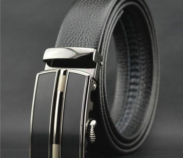 

designer belts male leather strap with metal automatic buckle luxury mens black belt 125cm, Black;brown