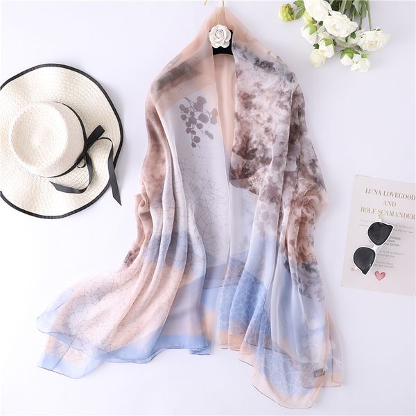 

simple and elegant silk scarf for women 2020 new autumn winter shawls and wraps thin large all-match scarves femme, Blue;gray