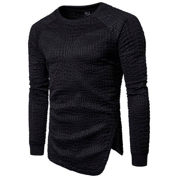 

pullover men fashion embossing plaid black long sleeve tee mens cool hoodies irregularr hem jumpers hoody
