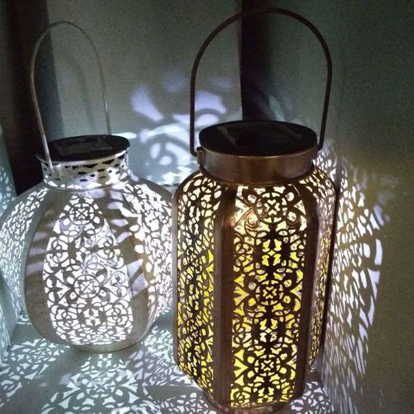 

wrought iron solar lanterns portable melon pumpkin shape hollow garden european table lamp 40je