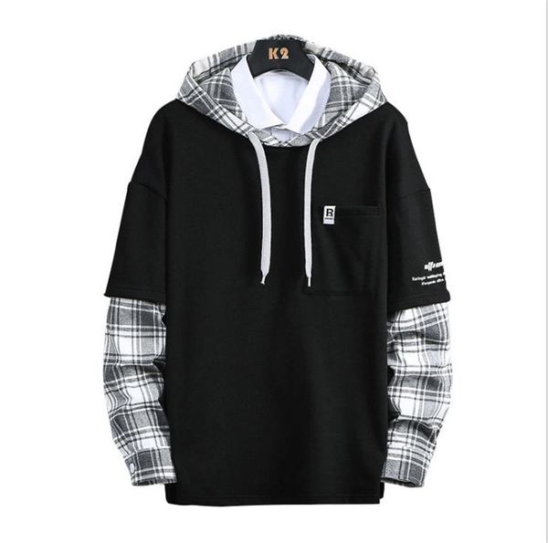 

hooded дизайнер мужские толстовки поддельные из двух спорта способа толстовки вскользь щитовые lattice mens тройники с packet, Black