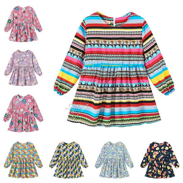 

spring baby girl dress fashion girls princess dresses cute long sleeve one piece dress flora stripe printed clothes 90-130cm d82005, Red;yellow