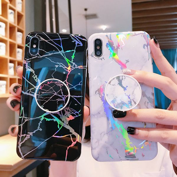 

laser phone case for iphone xr xs max x 6 6s 7 8 plus case 11 pro max 2020 marble grip stand holder silicone shell