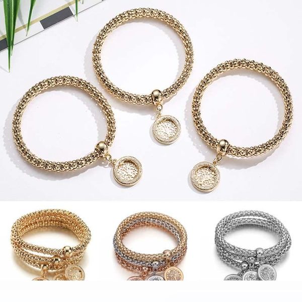 

vintage tree of life 3 pcs set trend bracelets bangles 4 color rose gold silver color pendants charm bracelet women dhl d789s, Golden;silver