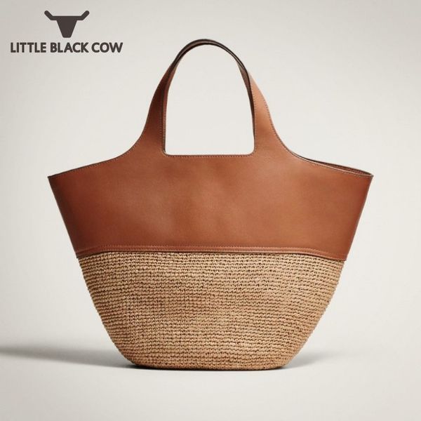 

fashion bags women leather handbag patchwork ladies large capacity vintage knitted weave bucket bag summer bohemia beach tote