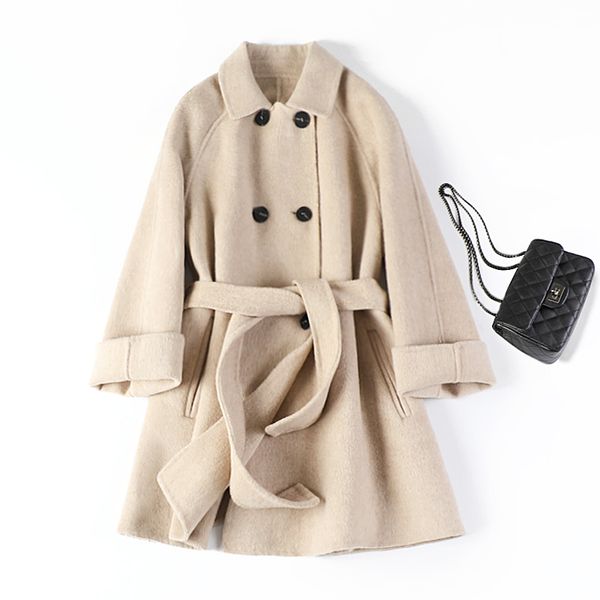 

the new double-sided wool woolen cloth coat female coat brief paragraph show thin little loose zero cashmere fashion, Black