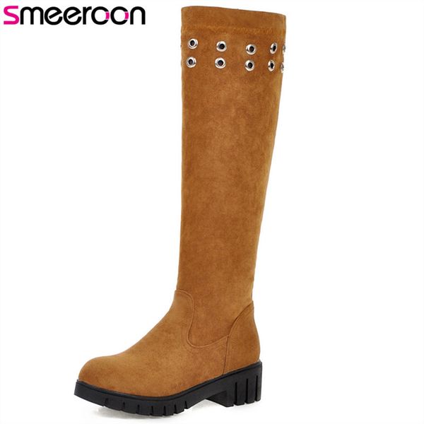 

smeeroon winter new arrival 2020 knee high boots fashion round toe slip on women boots casual shoes black woman