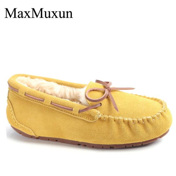 

maxmuxun women shoes genuine leather loafers faux fur moccasin comfort casual slip on slippers, Black