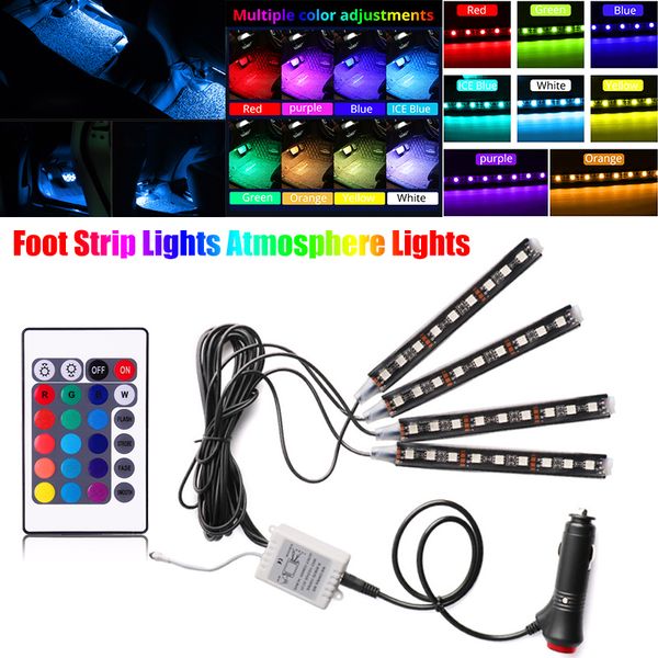 

4шт / комплект интерьер автомобиля rgb атмосфера светодиодные красочный светодиодные покрытие декоративные полосы света с прикуривателя адап