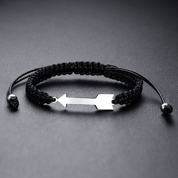 

link, chain arrow black wax rope braid bracelet adjustable friendship gift for her and him