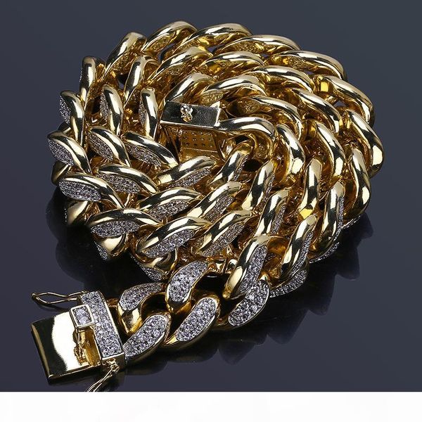 

18mm miami curb cuban link chain 18inch 22inch iced out all diamond hip hop bling necklace for male and women, Silver
