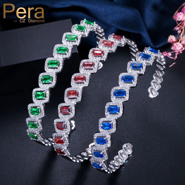

pera fashion white gold color open cuff red blue green big square shape cubic zirconia bangles for elegant women jewelry z039, Black