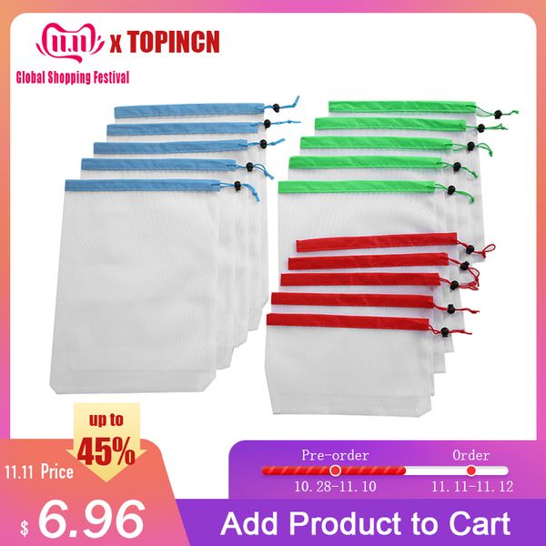 

hanging baskets 15pcs reusable mesh produce bags washable for grocery shopping storage fruit vegetable toys sundries organizer bag