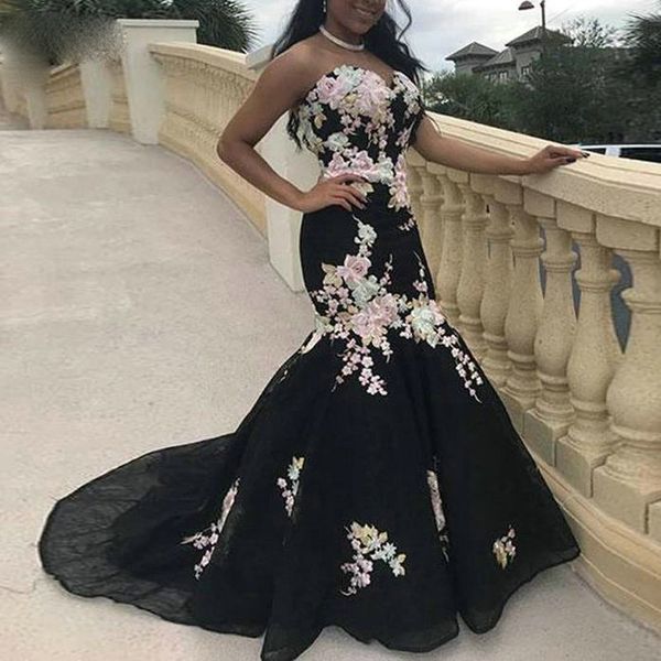 

sweetheart sleeveless nigerian african mermaid prom dress with embroidery long formal evening party dresses, Black