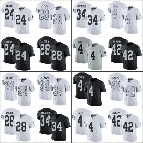 

las vegas raiders men #24 johnathan abram 28 josh jacobs 34 bo jackson 4 derek carr 42 karl joseph women youth stitched jersey, Black;red