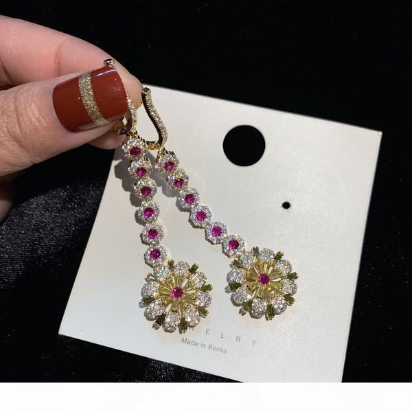 

fashion- wedding earrings for bride 2019 new fashion 18k gold gem flower earrings women cz dangler, Silver