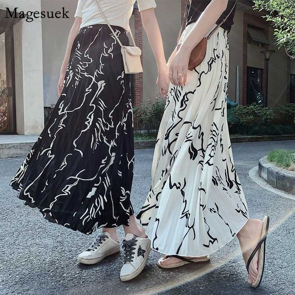 

autumn chiffon skirts womens 2020 high waist pleated long skirts for women printed plus size women skirt mujer faldas 2020 10009, Black