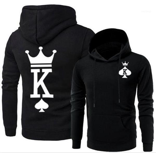 

women queen printed hoodies casual long sleeve hooded sweatshirts couples matching designer hoodies men king, Black