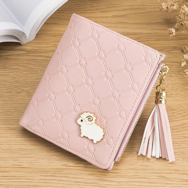 

2019 new women wallets short cartoon coin purse lamb hardware tassel womens wallets and purses zipper purse carteira feminina, Red;black