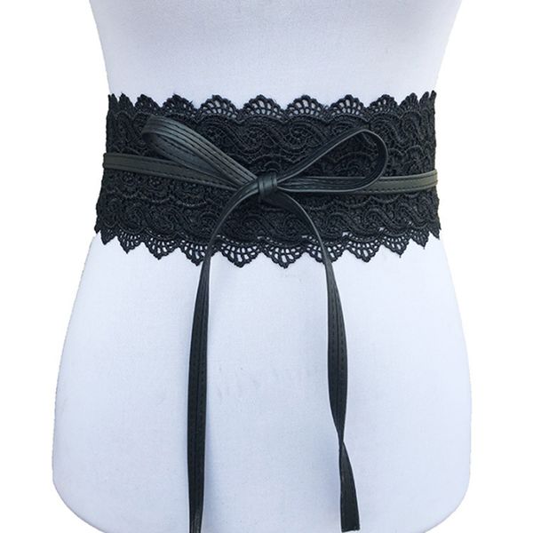 

self tie waistband belts for women black white wide corset hollow flower belt female wedding dress new fashion waist band, Black;brown