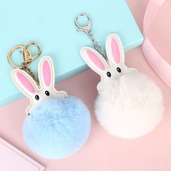 

pom pom брелок искусственный кролик hairball брелок soft помпон животных hairball автомобиля брелок кролик кожа брелки, Silver