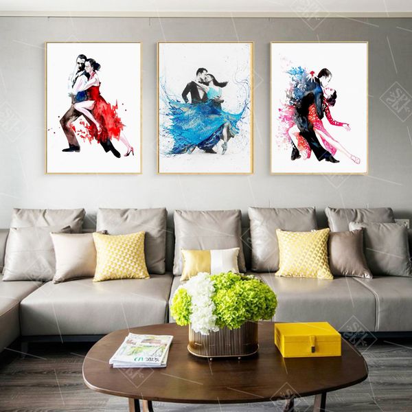 

passion samba couple dance posters and prints abstract home decoration watercolor canvas painting wall art picture for bedroom
