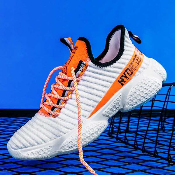 

men's running shoes light casual shoes large size 48 breathable sneakers outdoor sports fashion trend summer new white orange, Black
