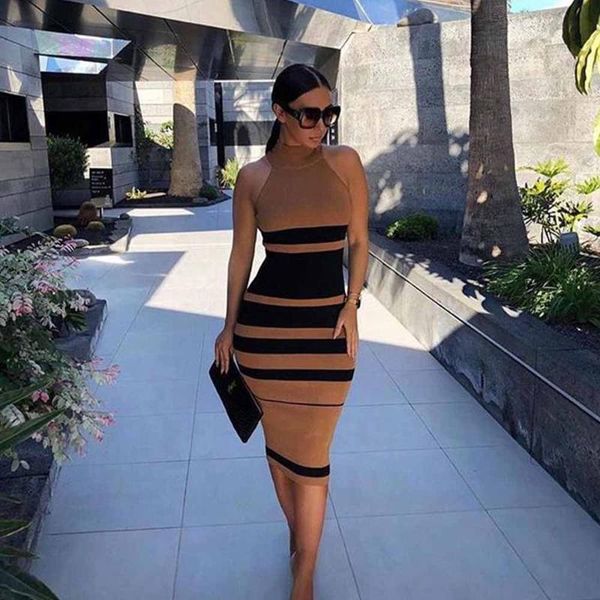

deer lady 2020 new summer bandage party dress women knee length bandage bodycon dress celebrity evening club, Black;gray