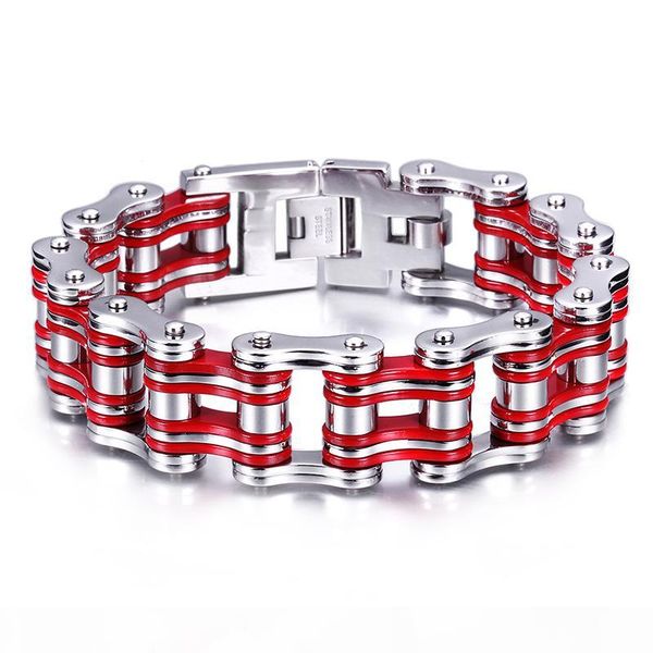 

cool men's classical design 23mm 316l stainless steel motorcycle chain biker bracelet silver red for holiday gifts, Black