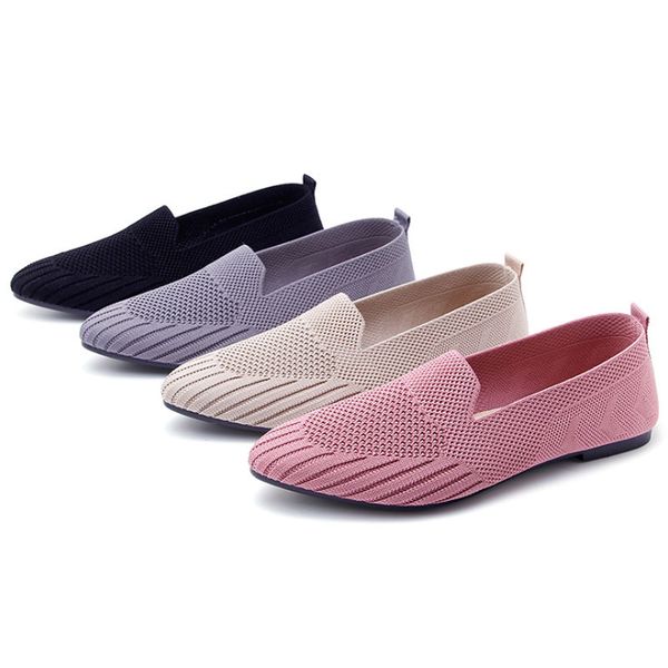 

осень мода женщины квартиры toe комфорт остроконечные свадебные балетки женская обувь workes женский плоский обувь knit сандалии без задника, Black