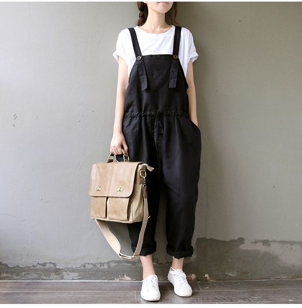 

spring and summer overalls 2020 literature cotton trousers plus size casual black pants women slim wide leg harem pants -3xl, Black;white
