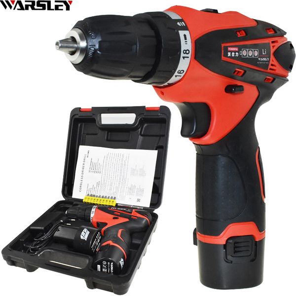 

12v power tools battery drill electric drill electric ing 2 batteries cordless screwdriver plastic boxed