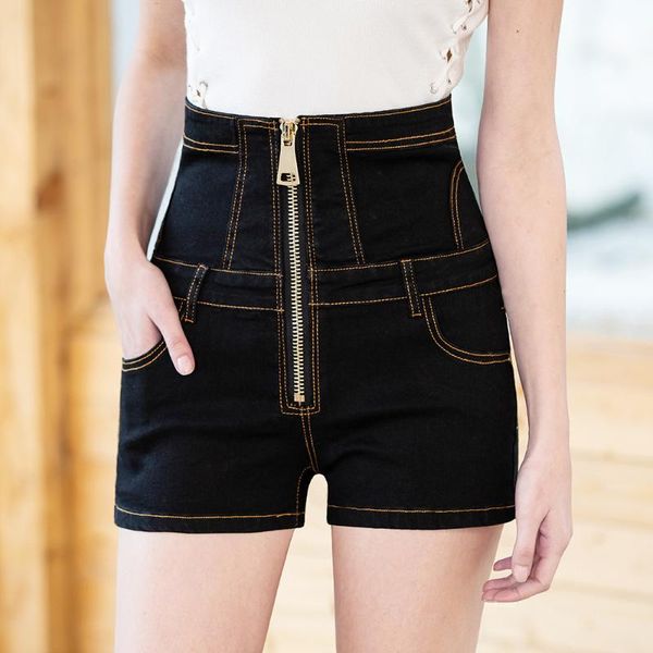 

high waist large zipper cowboy shorts woman spring and summer back bandage carry buttock short jeans women's denim shorts 3307, Blue