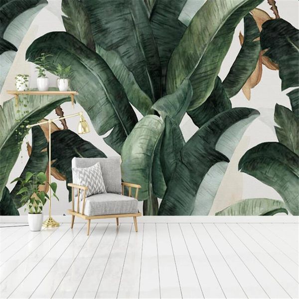 Milofi großes Tapetenwandbild nordische einfache handgemalte tropische Pflanzen als Dekoration Hintergrundwand Fotodekoration Malerei