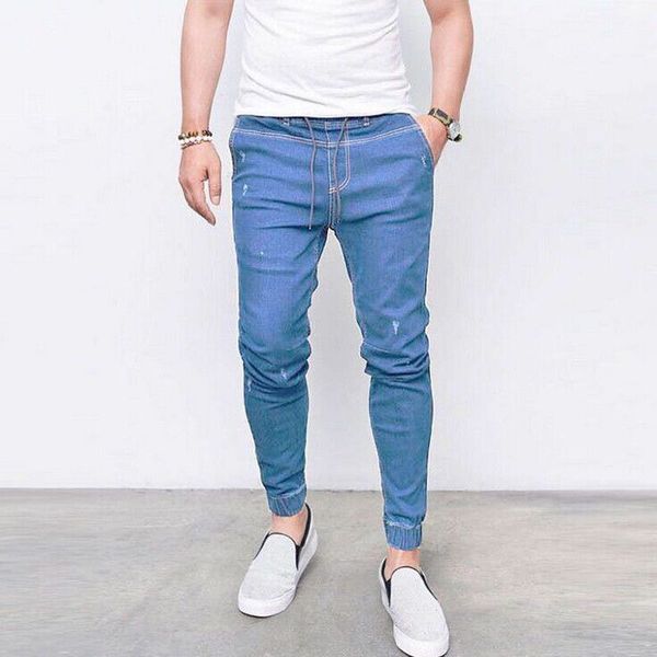 

2020 men spring summer jeans pants hole patchwork blue denim pants trousers