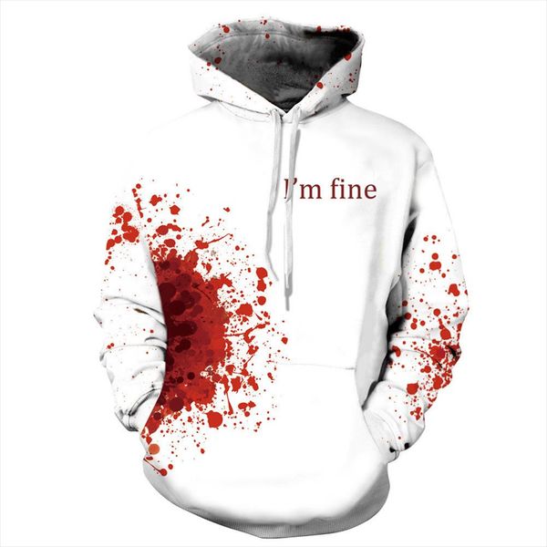 

3d print wound horror blood hoodies sweatshirts women men im fine letter hoodie jumper tracksuit pullover cosplay women, Black