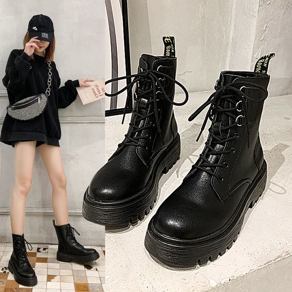 

autumn and winter new ladies boots non-slip wear-resistant thick-soled boots fashion all-match mid-tube women, Black