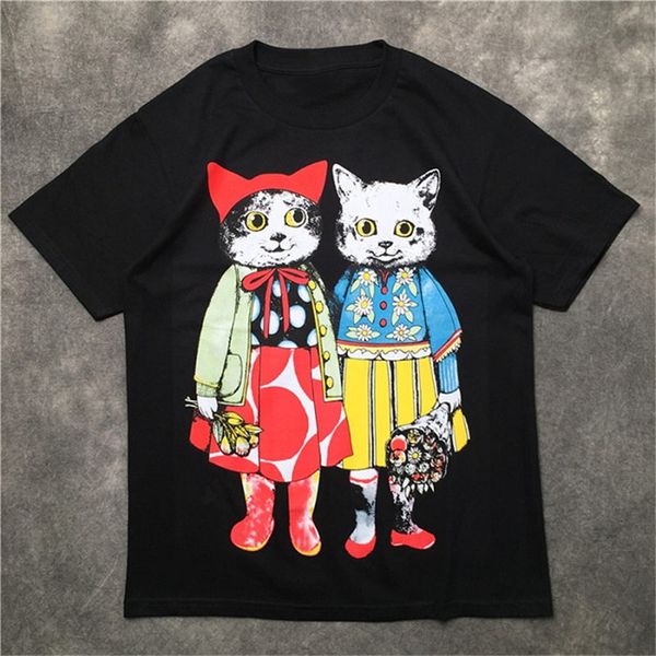 

street fashion famous mens t shirt 2020 kitten couples paint polos short sleeve shirts men women style hip hop pullover tee, White;black