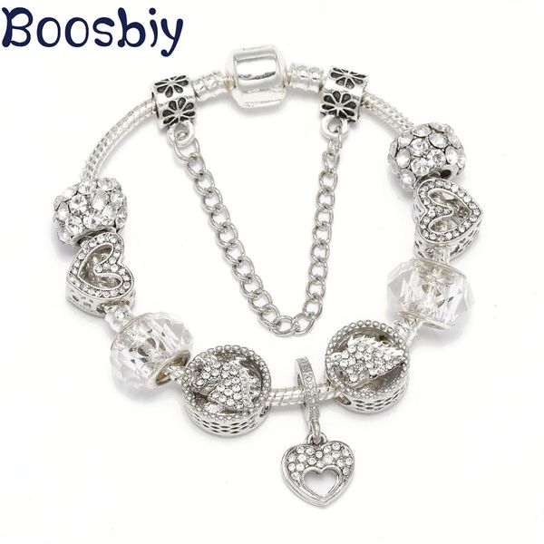 

boosbiy silver plated crystal heart charms fits european style brand bracelet for women exquisite jewelry gift, Golden;silver