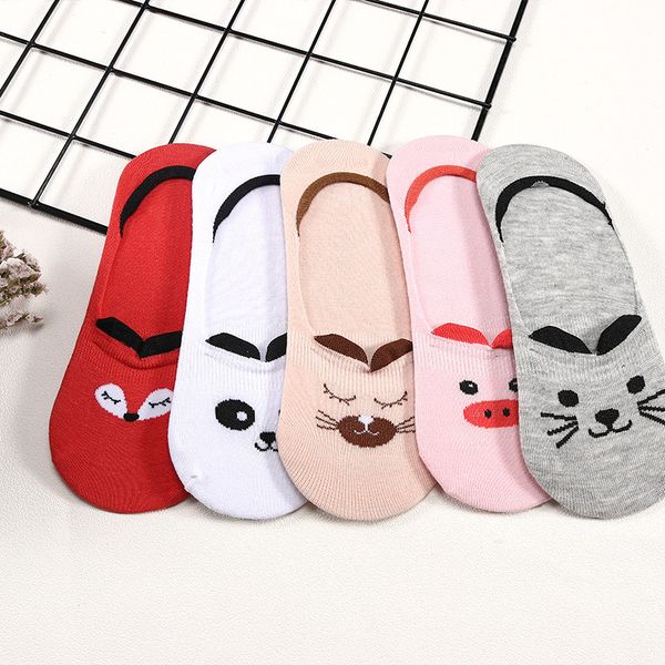 

5 pairs/lot summer cotton ankle socks for korea women's cartoon animal cat panda pig short socks female sokken slippers meias, Black;white